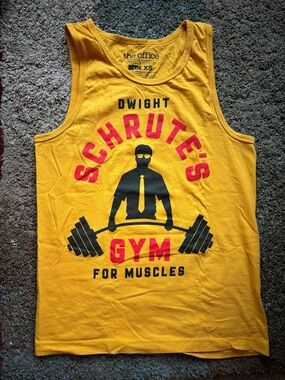 Dwight Schrute’s Gym for Muscles Tank Top XS Yellow The Office TV Show Funny